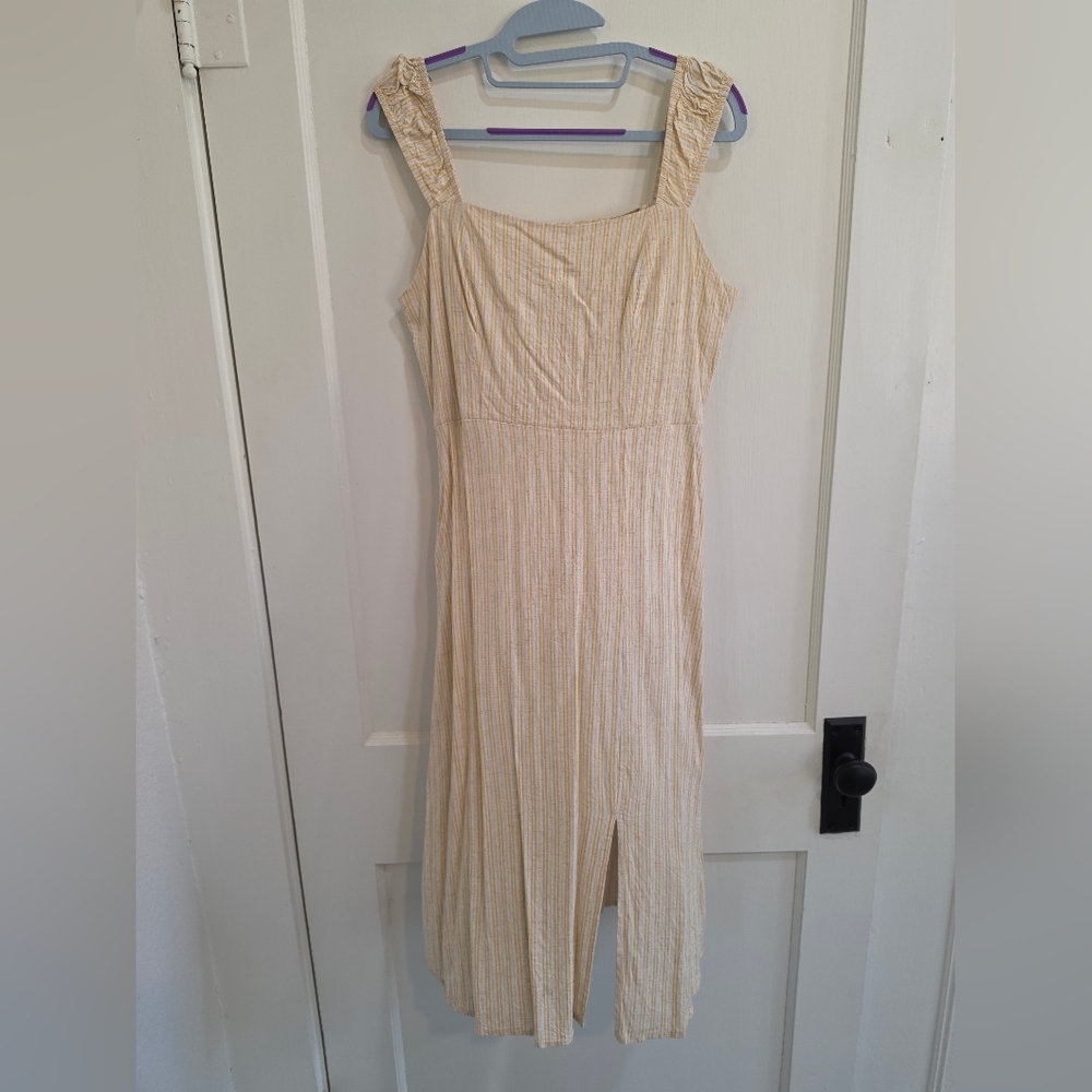 As U Wish Light Yellow & Cream Striped Midi Dress